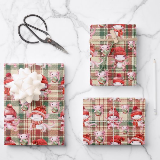 Merry Christmas Axolotl Wrapping Paper Sheet ラッピングペーパーシート (正面)