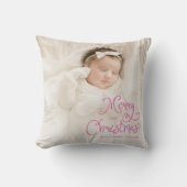 Merry Christmas Baby Photo Pink クッション (正面)