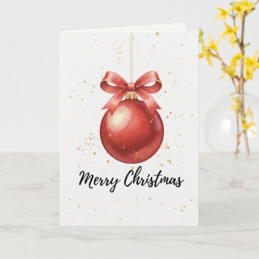 Merry Christmas Bauble Card Red Ornament カード (黄色い花)