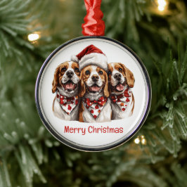 Merry Christmas Beagle Dogs メタルオーナメント