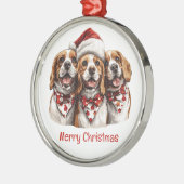 Merry Christmas Beagle Dogs メタルオーナメント (左)