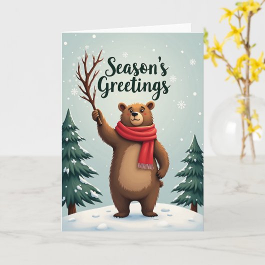 Merry Christmas Bear カード (黄色い花)