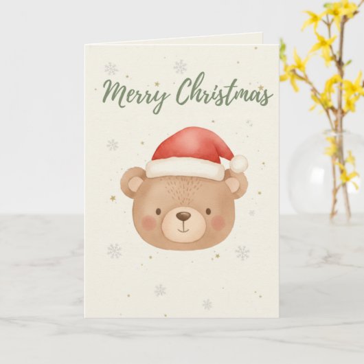 Merry Christmas Bear card カード (黄色い花)