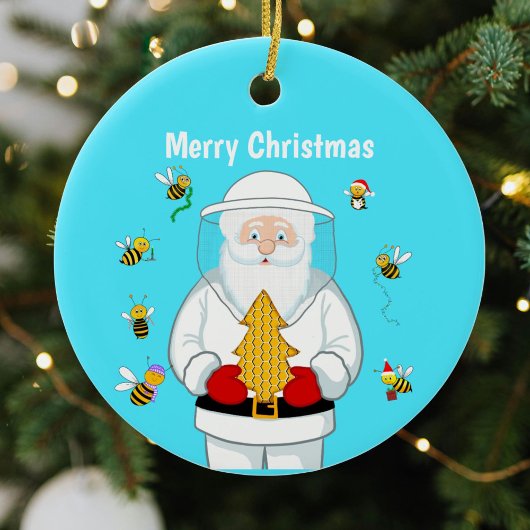 Merry Christmas Beekeeper Apiary Santa with Bees セラミックオーナメント