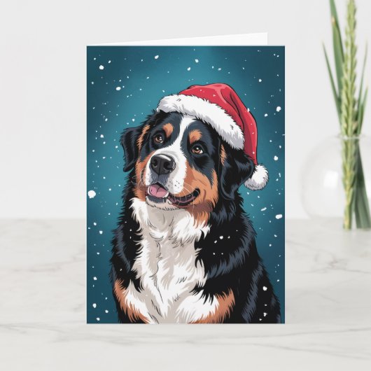 Merry Christmas Bernese Mountain Dog  in Santa  カード (正面)