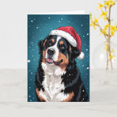 Merry Christmas Bernese Mountain Dog  in Santa  カード (黄色い花)