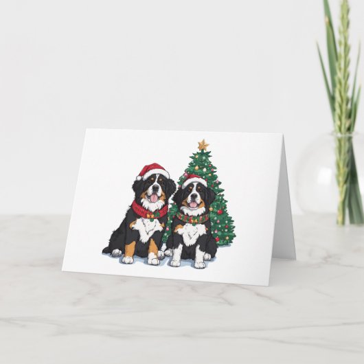 Merry Christmas Bernese Mountain Dogs シーズンカード (正面)