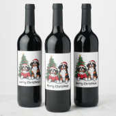 Merry Christmas Bernese Mountain Dogs ワインラベル (ボトル)