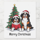 Merry Christmas Bernese Mountain Dogs ワインラベル (シングルラベル)