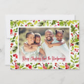 Merry Christmas Berries & Greenery Photo シーズンカード (正面)