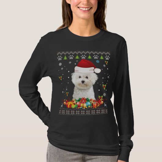 Merry Christmas Bichons Frise Dog Ugly Sweater San Tシャツ (正面)