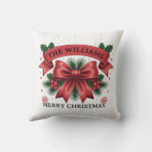 Merry Christmas Big Red Bow Custom Family Name クッション (裏面)