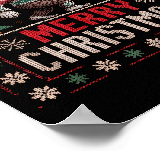 Merry Christmas Bigfoot Funny Ugly Sweater Art  ポスター (角)