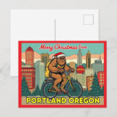 Merry Christmas Bigfoot Portland Oregon シーズンポストカード (正面/裏面)
