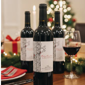 Merry Christmas Birch Trees and Red Cardinal Birds ワインラベル