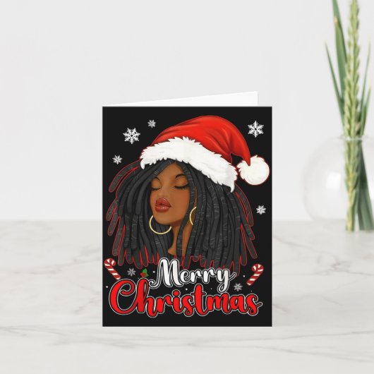 Merry Christmas Black African Girl Santa Hat Xmas  カード (正面)