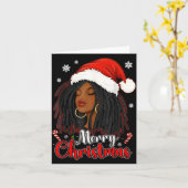 Merry Christmas Black African Girl Santa Hat Xmas  カード (黄色い花)