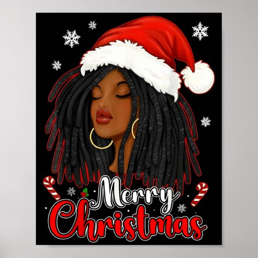 Merry Christmas Black African Girl Santa Hat Xmas  ポスター (正面)