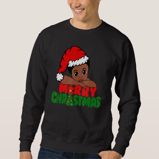 Merry Christmas Black Boy Afro Boy African America スウェットシャツ (正面)
