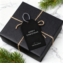 Merry Christmas Black Gift Tags Custom Name Person