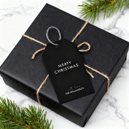 Merry Christmas Black Gift Tags Custom Name Person ギフトタグ