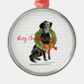 Merry Christmas Black Lab Dog Wreath Holly Pets メタルオーナメント (正面)