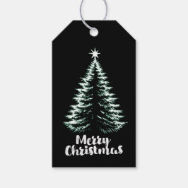 Merry Christmas Black & Mint Distressed Chic Tree ギフトタグ