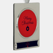 Merry Christmas Black Rock Blue Classical Unique シルバープレートバナーオーナメント (右)
