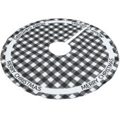 Merry Christmas Black & White Buffalo Plaid Custom ブラッシュドポリエステルツリースカート (アングル)