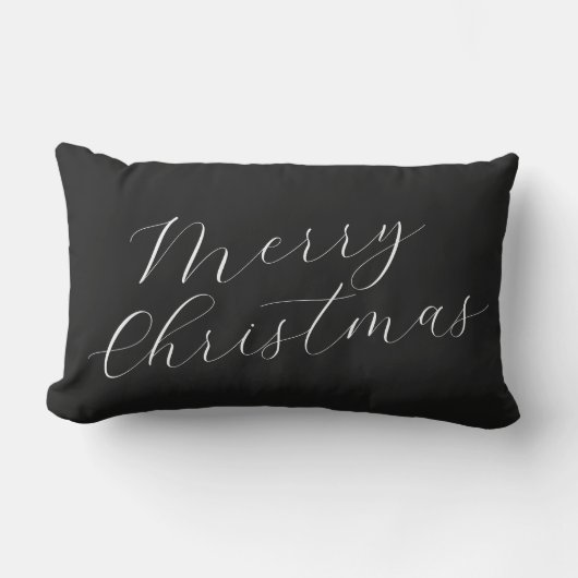 Merry Christmas Black White Script Modern Elegant ランバークッション (正面)