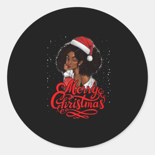 Merry Christmas Black Woman Santa Hat Funny Xmas P ラウンドシール (正面)