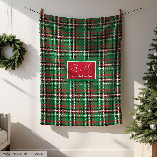 Merry Christmas Blanket Festive Red Green Tartan フリースブランケット