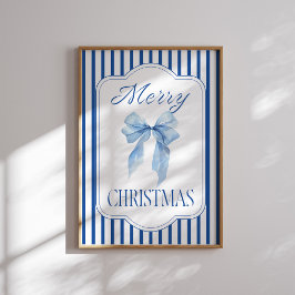 Merry Christmas Blue Bow Poster ポスター