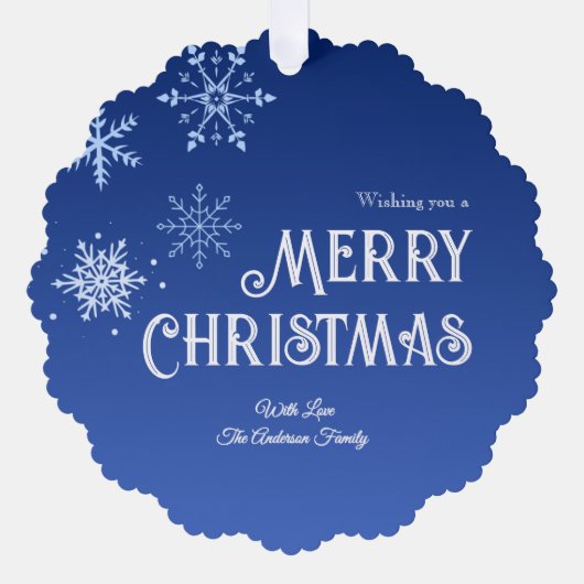 Merry Christmas Blue Modern Snowflake オーナメントカード (正面)