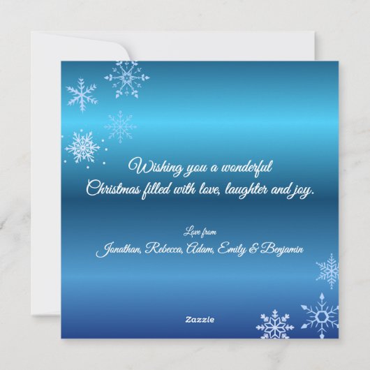 Merry Christmas Blue Modern Snowflake シーズンカード (裏面)