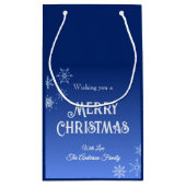 Merry Christmas Blue Modern Snowflake スモールペーパーバッグ (裏面)