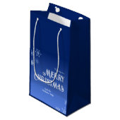 Merry Christmas Blue Modern Snowflake スモールペーパーバッグ (正面アングル)