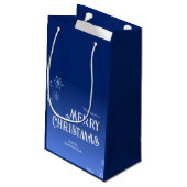 Merry Christmas Blue Modern Snowflake スモールペーパーバッグ (裏面アングル)