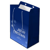 Merry Christmas Blue Modern Snowflake ミディアムペーパーバッグ (裏面アングル)