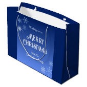 Merry Christmas Blue Modern Snowflake ラージペーパーバッグ (裏面アングル)