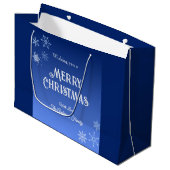 Merry Christmas Blue Modern Snowflake ラージペーパーバッグ (正面アングル)