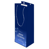 Merry Christmas Blue Modern Snowflake ワインギフトバッグ (裏面アングル)