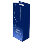 Merry Christmas Blue Modern Snowflake ワインギフトバッグ (正面アングル)