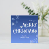 Merry Christmas Blue Modern Snowflake Holiday Card シーズンカード (スタンド正面)