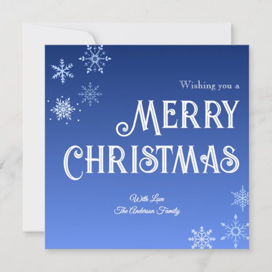 Merry Christmas Blue Modern Snowflake Holiday Card シーズンカード (正面)