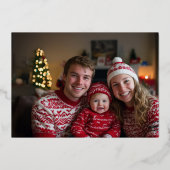 Merry Christmas Blue Red Elegant Botanical Photo 箔シーズンカード (裏面)