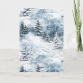 Merry Christmas Blue Snow Winter Trees Deer Window カード (裏面)