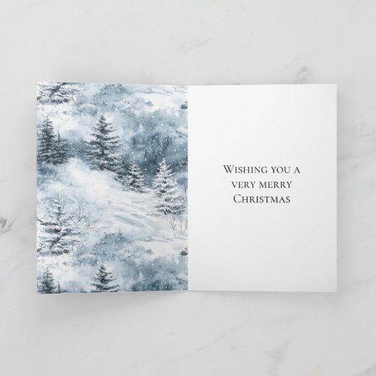 Merry Christmas Blue Snow Winter Trees Deer Window カード (内部)