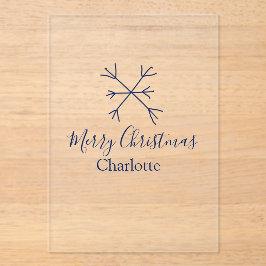 Merry Christmas blue snowflakes add name holidays  アクリル招待状
