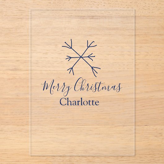 Merry Christmas blue snowflakes add name holidays  アクリル招待状 (正面)